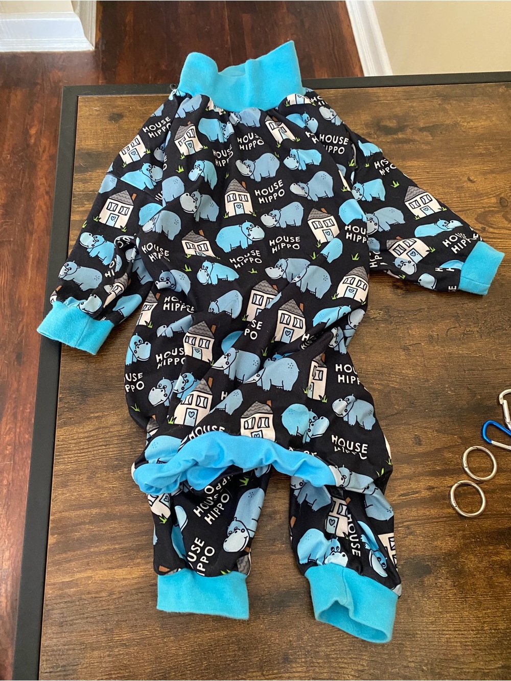 Pittie Clothing Company House Hippo Pajamas Blue & Black size large